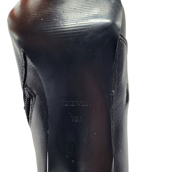 Nine West Gaige Open Toe Black Leather Heeled Bootie Women Size 7.5 Side Zip - Picture 8 of 11